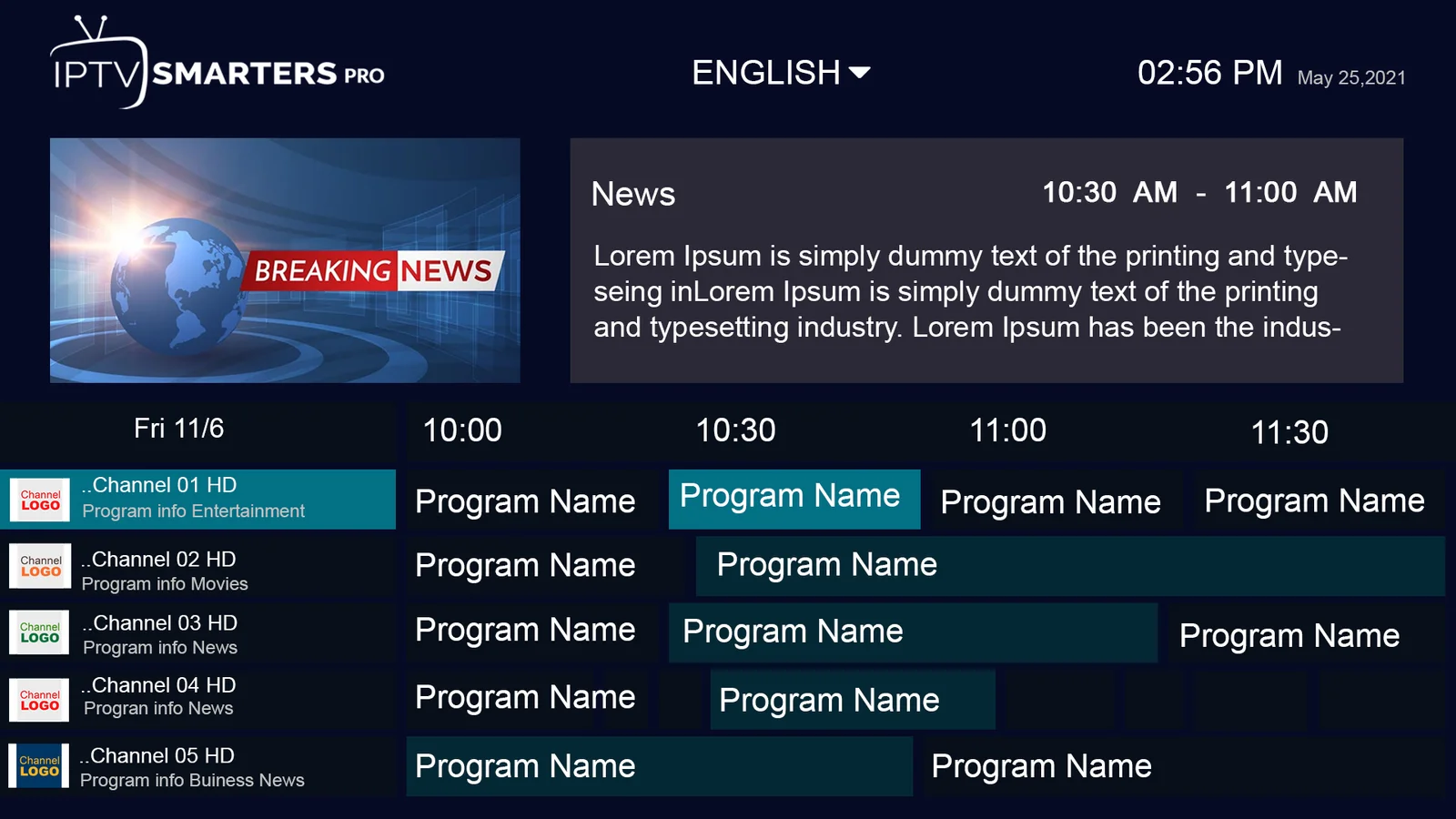 True4k Electronic Program Guide (EPG) with live TV schedule